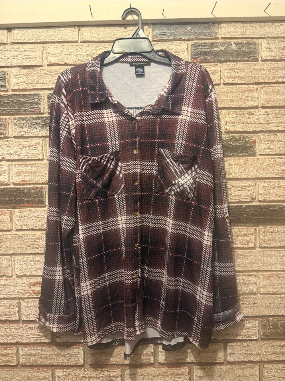 Robert Louis Brown and White Plaid Button-Down Shirt